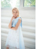 White And Blue Cotton Tulle Flower Girl Dress